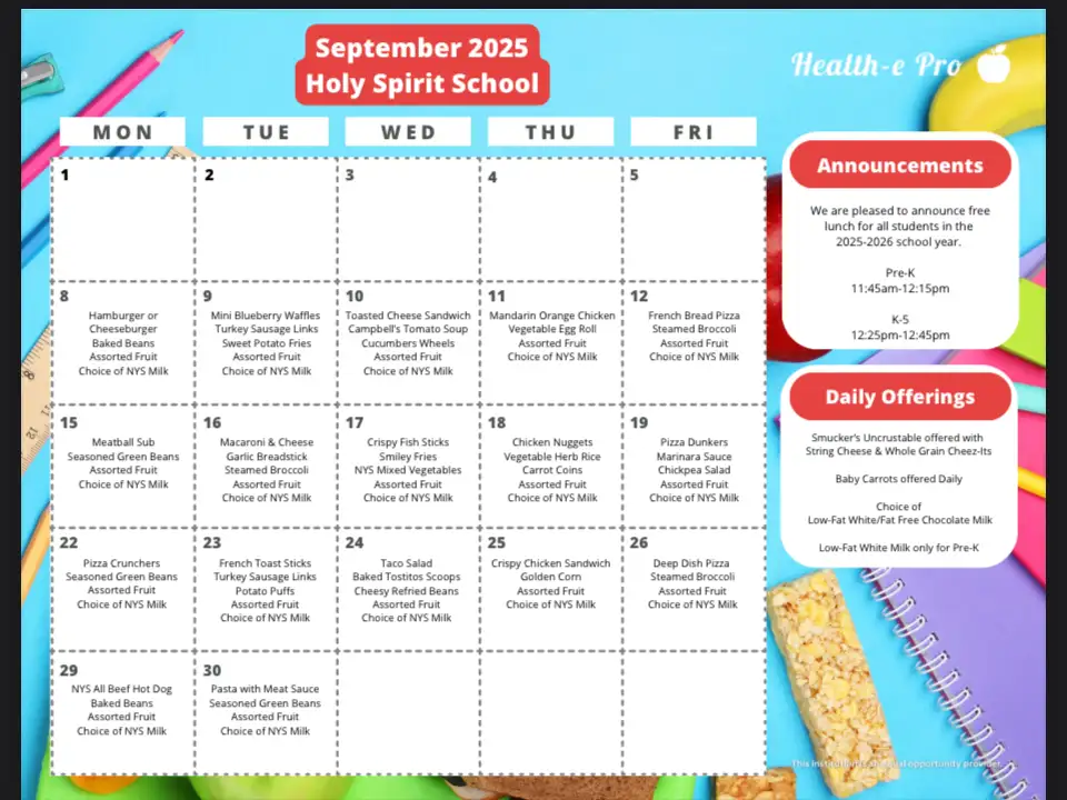 September Lunch Menu