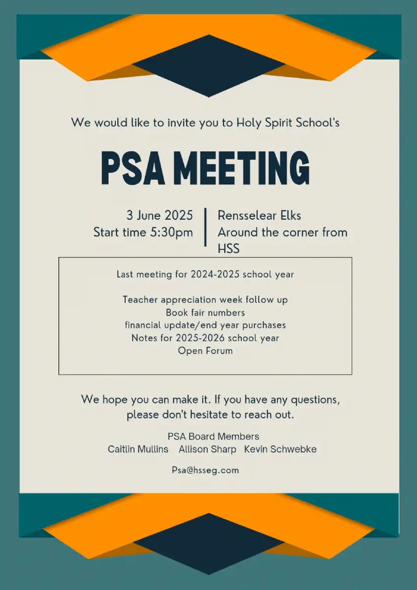 Its our last PSA Meeting of the school year! Please join us! 