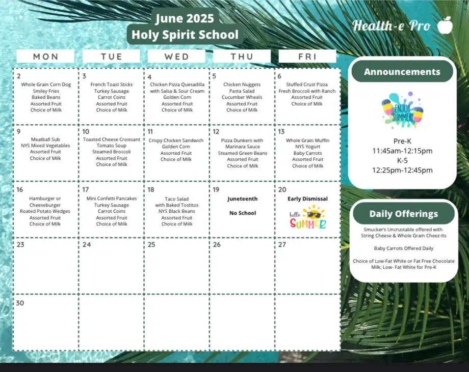 June Lunch Calendar