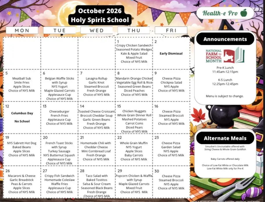 October Lunch Menu